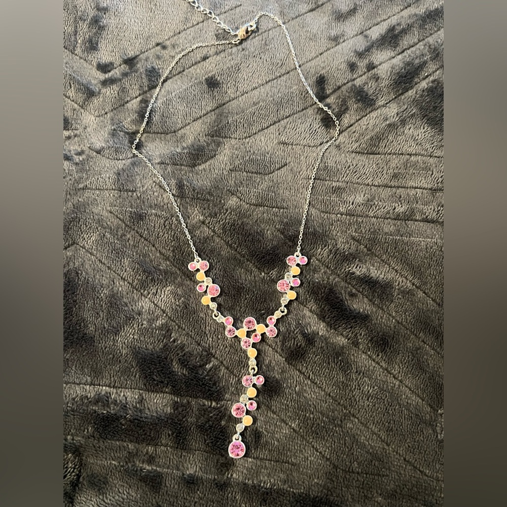 Avon Pink and Silver Floral Necklace